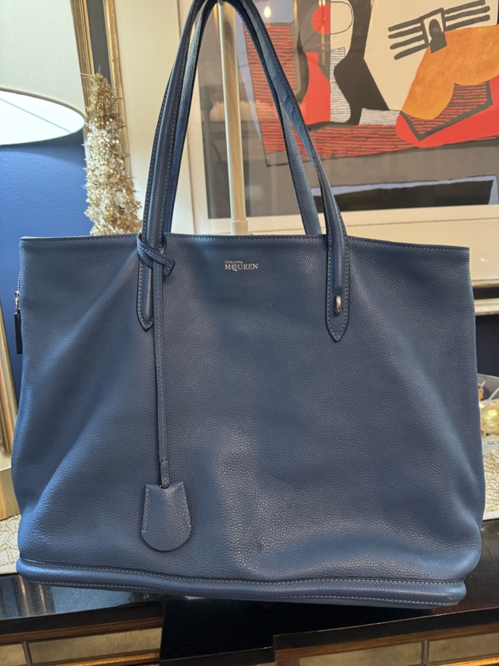 Alexander McQueen wedgewood blue Leather Tote Bag